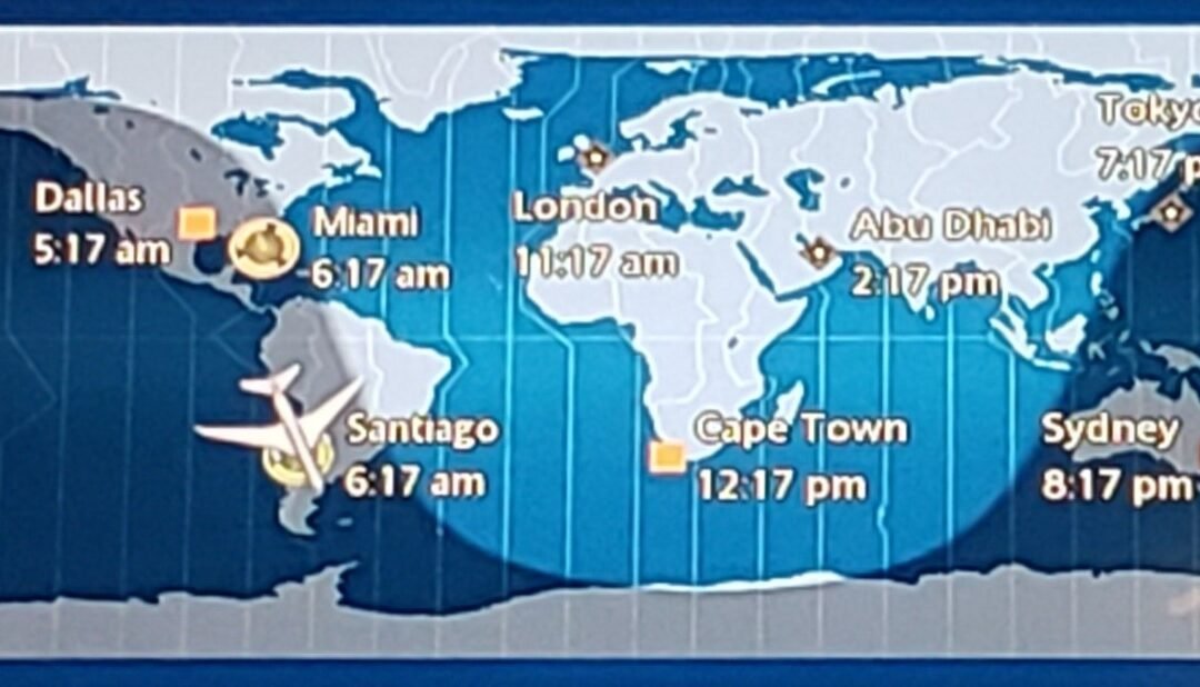 Flight to Santiago and Flying Over the Pacific Ocean