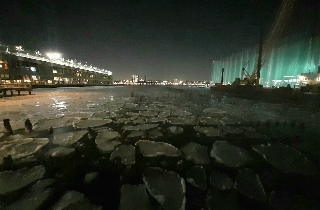 Ice Circles in the Hudson River in New York City